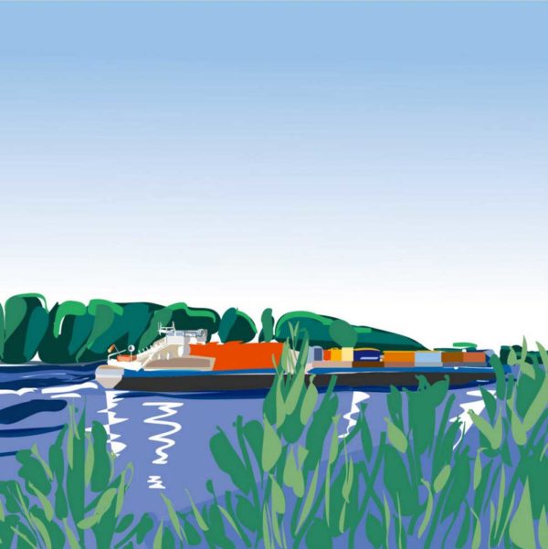 Kunstbild Schiff am Rheinufer
